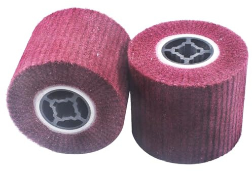 JUNLIXN 4.5 x 4 Non Woven Abrasive Drawing Drum, 3/4 Quad Keyway Burnishing Wheel for Hand held Polishing Machine 320 Grit Sanding Drum Surface Conditioning Tool (Pack of 2)