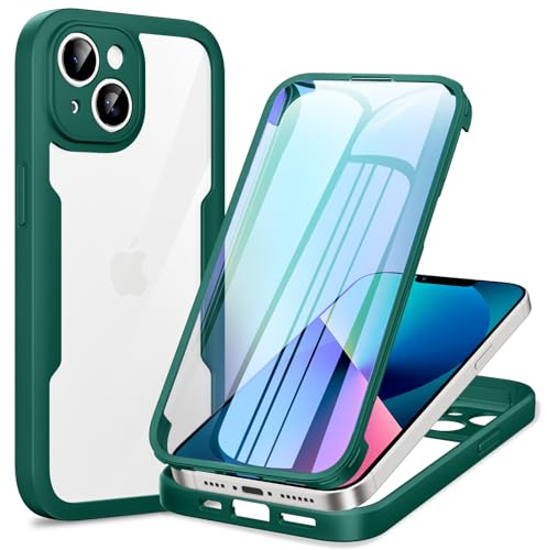 Phoona Funda para iPhone 13 Mini con Protector de Pantalla Transparente, 360 ​​Grados Carcasa Cuerpo Completo Protector Silicona Antigolpes, Funda Antiarañazos para iPhone 13 Mini, Verde