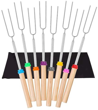 TINA.WIN GrillspießE Teleskop 8 StüCk Marshmallow SpießE Stockbrot SpießE GrillspießE Lagerfeuer Lagerfeuer ZubehöR Edelstahl Ausziehbar 31-81cm FüR Camping Gartenparty Grillparty