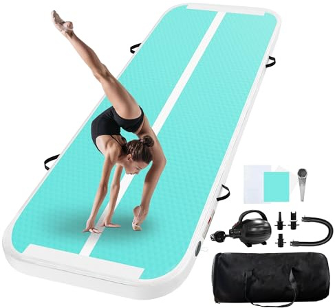UrbanLuxe Aufblasbar Turnmatte Matten, 2M/ 3M/ 4M/ 5M/ 6M,10CM Hoch Luft-Trainingsmatte mit Luftpumpe, für Familiengebrauch, Yoga, Wasser, Tanz, 3M,Grün