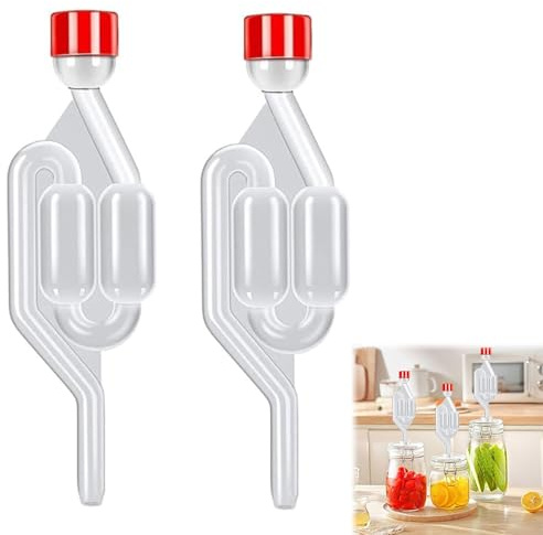 Rakiuty Gorgogliatore Fermentazione,Airlock di Fermentazione la Produzione di Birra,Gorgogliatore Fermentazione Airlocks,Bianco Copertura Plastica Fermentazione Tubo Fermentare Bung,2PC