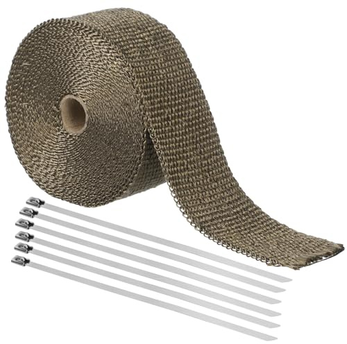 GETAJGHSD 6 piezas Cinta Aislante Térmica para Escape Moto Rollo Titanio con Bridas Inox Resistentes Abrasiones y Altas Temperaturas