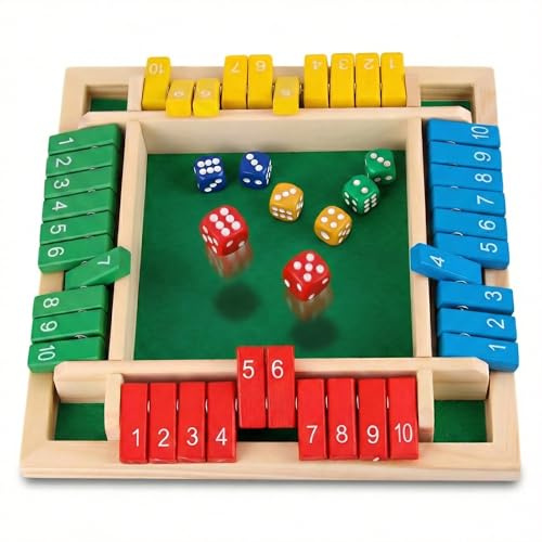 Premium Shut the Box Board Game for 2-4 Player, Wooden Math Number Flip Dice, Montessori Educational Toy for Kids Ages 3+ and Adults, Screen-Free Family Night, Classroom, Pub& Summer Travel Activities