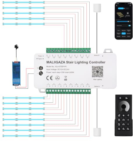 Motion Sensor Stair Lights Kit 13 Steps 6000K Bluetooth APP Control | 9 Lighting Modes, Step-by-Step Lighting, Constant Lighting, Motion Sensor, Dimmable COB LED, Home & Villa