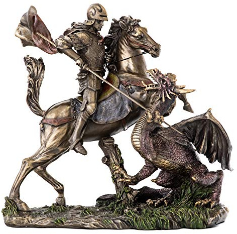 Top Collection St. George Slaying The Dragon Statue – St. George, legendäre mittelalterliche Ritterskulptur in Kaltgussbronze mit Farbakzenten – 26,7 cm mittelalterliche Figur