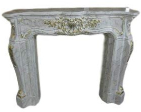 Kaminumrandung Kaminverkleidung Modell Barock Breite140cm Umrandung Farbe: Cararaweiß mit Gold