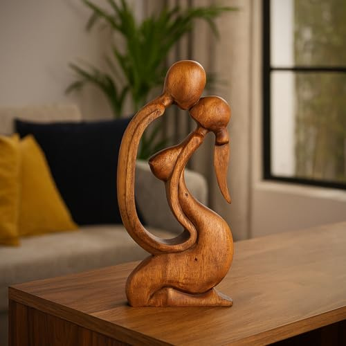 Budawi® Holzskulptur „Liebendes Paar“ – handgeschnitzte Holzfigur aus Soarholz, ca. 40 × 19 × 5 cm, Kunsthandwerk aus Bali, Dekofigur Liebe & Partnerschaft