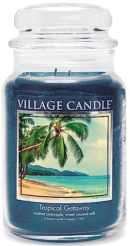 Village Candle Tropical Getaway, Large Apothecary Jar, Scented Candle, 21.25 oz.