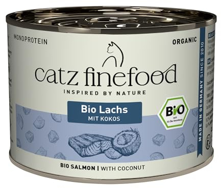 catz finefood Bio kattmat lax – nr 513 – våtfoder för katter – 6 x 200 g – utan spannmål och tillsatt socker (1,2 kg)