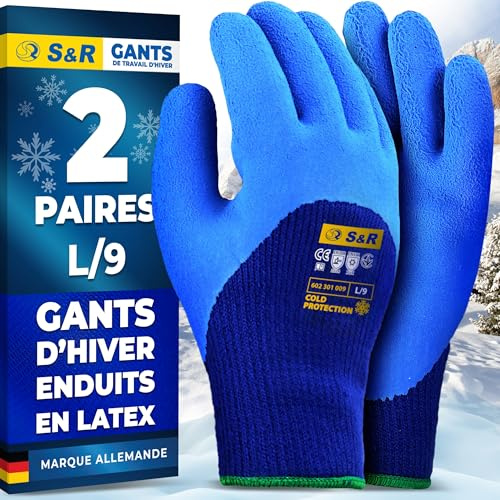 S&R 2 Pairs of Thermal Protective Work Gloves Size L/9 – Certified Winter Work Gloves with Latex Coating – EN388 & EN511 Cold Protection for Outdoor Use