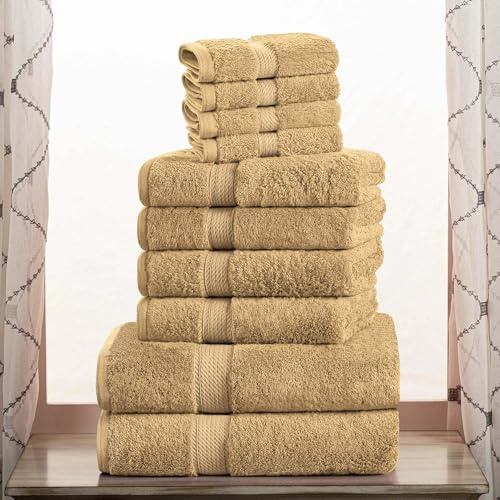 Superior 10-teiliges Handtuch-Set aus ägyptischer Baumwolle, enthält 2 Badetücher, 4 Handtücher, 4 Gesichtstücher/Waschlappen, ultraweiche Luxus-Handtücher, Dicke Plüsch-Essentials, Gästebad, Spa,