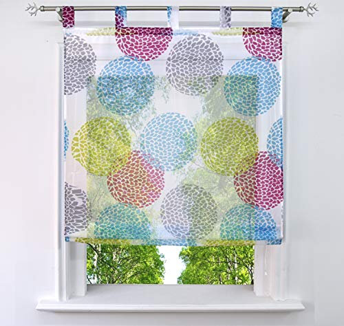 Raffrollo mit Kreis-Motiven Druck Design Rollos Voile Transparent Vorhang (BxH 80x140cm, Bunt mit Schlaufen)