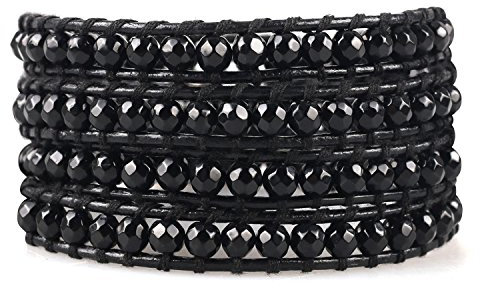 C·QUAN CHI Bracciali in Cristallo 5 Braccialetti avvolgenti Perline in Argento Braccialetti a Filo bracciali in Pelle Regolabili 8002