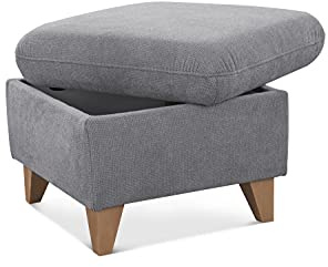 CAVADORE Hocker Lotta / Skandinavischer Stauraumhocker als Beistellhocker oder Fußhocker / 58 x 47 x 58 / Webstoff Paris Silver Quadratisch