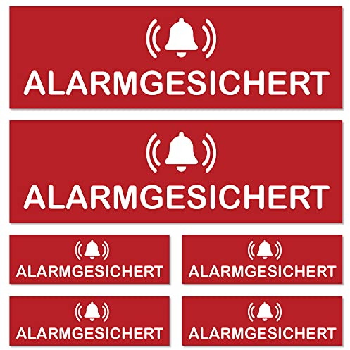 Hochwertige Laminierte Aufkleber: Alarmgesichert, 6 Stück (2 große und 4 kleine)