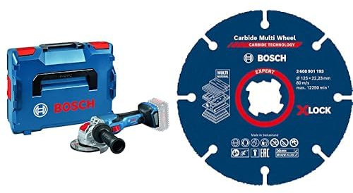 Bosch Professional BITURBO Akku Winkelschleifer GWX 18V-15 C (Scheiben-Ø: 125mm, X-Lock-Aufnahme, in L-BOXX) + Expert Carbide Multi Wheel X-LOCK Trennscheiben (für Hartholz, Ø 125 mm)