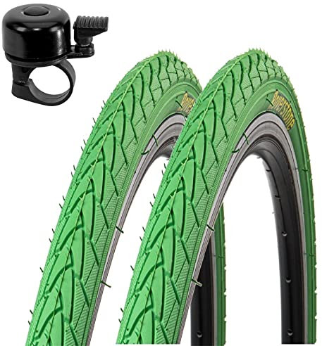 2 x Roverstone Fahrradreifen Drahtreifen Grün 28 x1,4 (37-622) inkl. Fahrradklingel