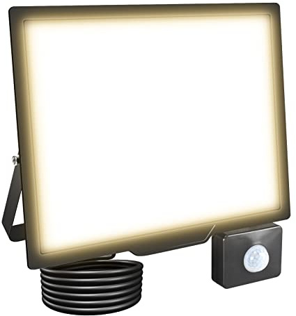 Willpower Proyector Focos LED Exterior con Sensor de Movimiento 100W Luz | 10,000LM, sin Enchufe, 3,000K Blanco Cálido, IP66 Impermeable, Iluminación para Garaje Patio Jardín Terraza Seguridad Parque