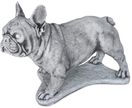 gartendekoparadies.de Französische Bulldogge, Steinfigur, H. 34 cm, 22 kg, Grau, frostsicher aus Steinguss für Außenbereich