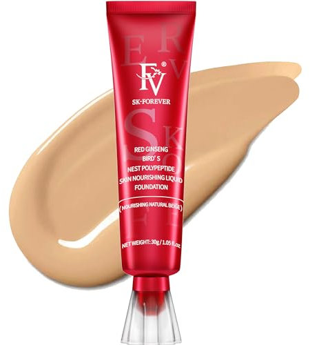 FV Foundation Porenloses Wasserfester Flüssige Foundation Make up Flawless Medium Coverage für Trockene Haut/Mischhaut Langanhaltendes Gesichts-Make-up, 30g, Natural Beige