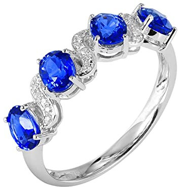 Epinki Damen Echte Goldschmuck Diamantring Weißgold 750 18K Frauen, Saphir Trauringe Blau 1.83ct Verlobungsring Weißgold Au750 mit Diamant, Gr.52 (16.6)