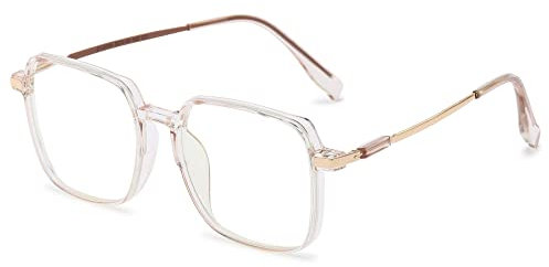 Lanomi Mode Lesebrille Blaulichtfilter Damen Herren Groß Unregelmäßige Rechteckig Lesehilfen Sehhilfe Anti Blaulicht Brille +0 bis +4,0 Transparent Braun 4.0