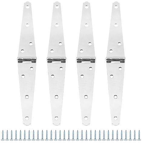 Set of 4 ZONADAH Garden Shed Door Gate Strap Hinges, Windows Hinges M5 Rustproof Hinges Door Barn with Screws for Windows Cabinet Doors Showcase Wine Storage Rooms, Silver