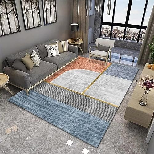 RUGMRZ Flurteppich rutschfest Area Rug Orange Blauer Teppich mit geometrischem Druckdesign für einfache Pflege Designer Teppiche 60 x 90 cm