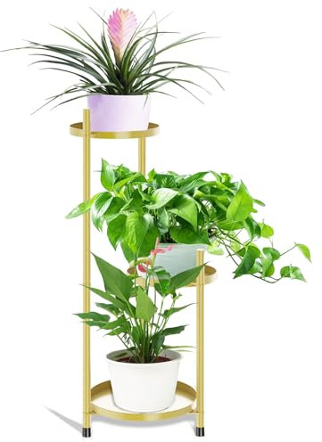 KHayRovies 3 Tier Plant Stand Indoor Tall, Golden Metal Corner Plant pot Stands for Multiple Plants, Flower Pot Stands Outdoor Holders Plant Shelf Display Rack for Garden Balcony Patio Living Room (G)