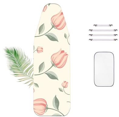 WTAIS Extra Large - Copriasse da Stiro Pink Rose Design 2 in 1 - Extra Spesso - Cotone Agugliato, Super permeabilità al Vapore - ASSE Stiro Coperture, Facile da Montare, per Assi da Stiro a Vapore