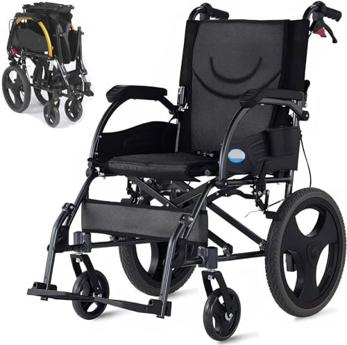WETOBO Ultraleichter Rollstuhl Faltbar Leicht Reiserollstuhl mit Trommelbremse, Schmaler Rollstuhl für Wohnung, Transportrollstühle, Klappbare Rückenlehne, Sitzbreite 46 cm, Leichtgewicht