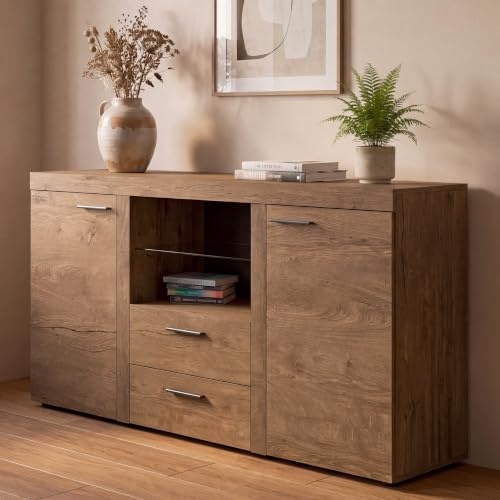 BROMARKT Samba Kommode - Kommode mit Schubladen - Wohnzimmerschrank - Komodenschrank - Komode für Schlafzimmer und Wohnzimmer - Wohnzimmer Möbel - 156x82 cm - Lefkas Eiche