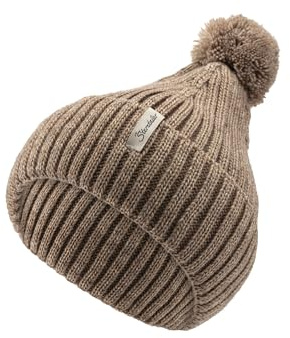 Sterntaler Strickmütze aus weichem Melange Garn - Unisex Bommelmütze im Rippenstrick mit Umschlag - Baby Wintermütze - beige, 47