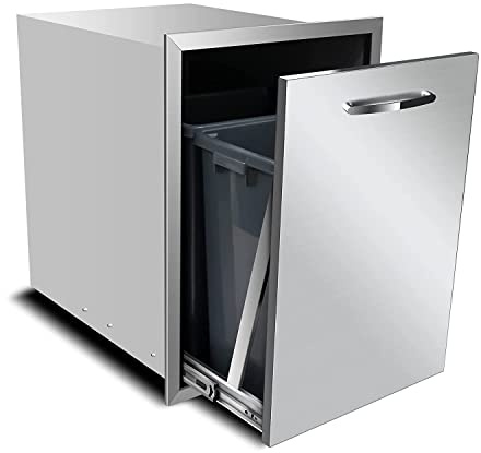 OUKIDR Pull-Out Trash Drawer 20 W x 27 H x 24 D, Stainless Steel Trash Bin Outdoor Kitchen Built-in Single Trash Drawer for Outdoor Kitchen BBQ Island