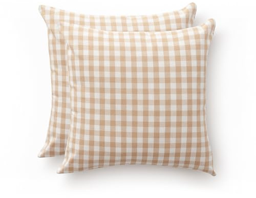 GAMUSI Juego 2 Funda Cojín Vichy a Cuadros 45x45 - Fundas cojín Decorativas sofá con Cremallera algodón Transpirable y Suave, Color Beige