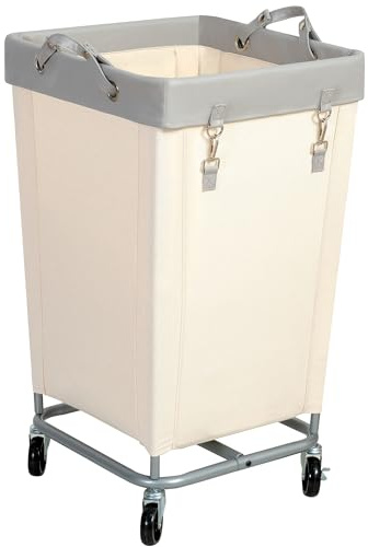 STO STO Wäschesammler mit Rollen, 160 l Roll-Wäschesortierwagen mit robustem Stahlrahmen, großer Wäschekorb mit Griffen für Schlafzimmer, Badezimmer, Waschküche, Beige und Grau