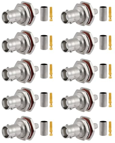 Vecys 10 PCS BNC Connettori 50 Ohm BNC Femmina Crimpare Connettore per RG58 RG142 RG400 VLMR195 RF Coassiale Cavo