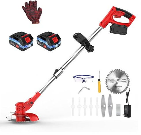 Wizvox Debrouissalleuses Batterie sans Fil, avec 2 Piles 20A Et 1 Chargeur Outillage De Jardin Motorisé Rétractable et Angle Réglable Coupe-Bordures sans Fil, Outils De Jardin