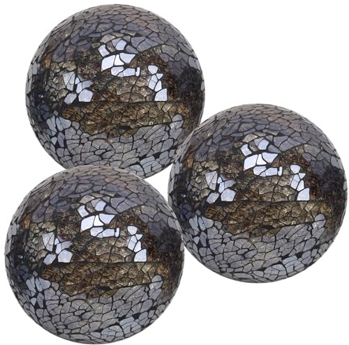 Quancru 3 Piezas 8.5cm Bola de Vidrio Mosaico sólido Espejo de Vidrio Orbs Crackl Esfera DIY Decoración Tazón Rellenos Inicio Fiesta de Boda
