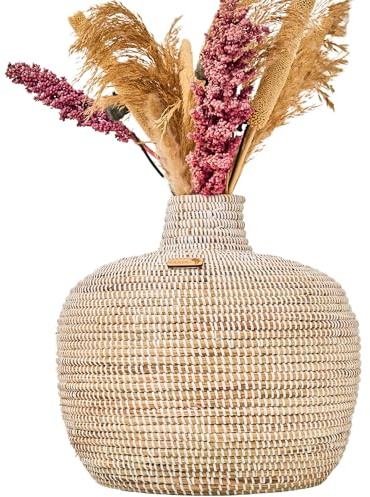 Große Vase für Pampasgras 37cm geflochten Pflanzenkorb für Trockenblumen