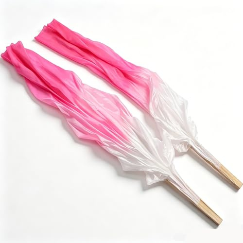 Cyrank Éventail De Danse, 1 Paire D'éventails De Danse Longs, éventails De Danse du Ventre Pliants, éventails De Danse De Performance, éventails Pliants Classiques(Rose)