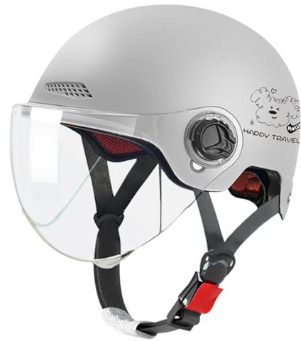 ACMEDE Skaterhelm Mofa Helm Herren Halbschale Motorradhelm Mit HD-Visier Jethelm Roller-Helm Scooter-Helm Biker Cruiser Brain-Cap für Moped Helm Für den Sommer 54-60CM
