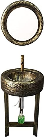 Mobile lavabo da bagno indipendente con piedistallo Art Hotel Home Mobile lavabo in stile industriale con lavabo, mobile lavabo da bagno con pavimento sotto il lavandino (Bronze-With mirror)