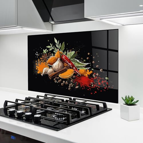 ARTHUB® Küchenrückwand aus Glas 60x80 cm, 4mm ESG | Spritzschutz, Glasplatte, Herdspritzschutz, Wandschutz für Herd, Hartglas, Lebensmittel, Gewürze, Spices Art