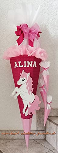 Schultüten Bastelset Einhorn Pony pink-rosa-weiß-Glitter mit 3 kleinen Tüten zum Anhängen MaterialType 3D Wellpappe-Rohling