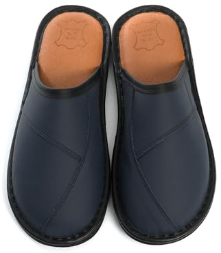 Rimo-Genuine Touch Damen Hausschuhe Leder – Bequeme Pantoffeln mit Rutschfester Gummisohle, Stilvoll, Größen 37-42 (Dunkelblau, EU Schuhgrößensystem, Erwachsene, Damen, Numerisch, M, 38)