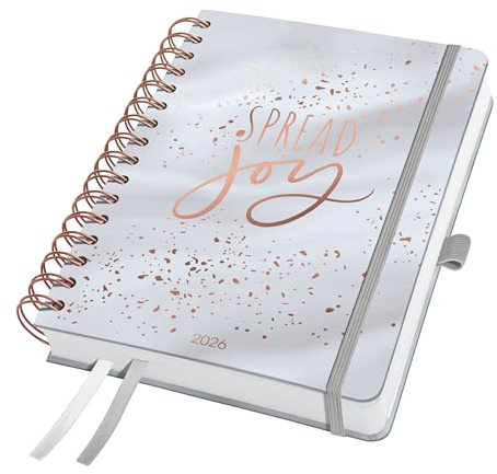 SIGEL J6605 Spiralkalender 2026 A5, grau, Hardcover, Gummiband, Stiftschlaufe, Einstecktasche, 2 Zeichenbänder, 240 Seiten, vegan, Buchkalender, Terminplaner Taschenkalender Jolie
