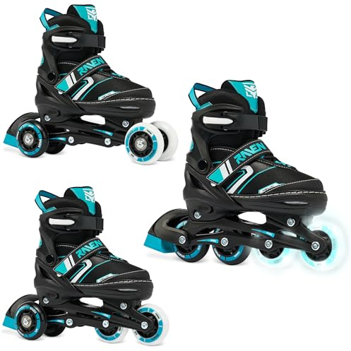 RAVEN 3in1 Inline Skates Pattini in linea Triskates Pattini a rotelle per bambini e adulti regolabili (Helixi Black/Mint, 30-33 (18cm-20cm))