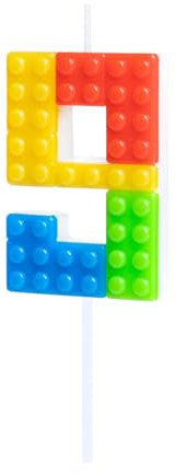 Zahlenkerze * BAUSTEINE * mit Steckfuß als Deko für Kindergeburtstag | ca. 12,5x4cm | Blocks Tortendeko Kinder Geburtstag Geburtstagskerze Zahlen Kerzen, Stil: Zahl 9