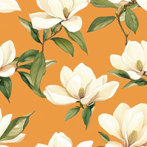 JIAOQSS Removable Wallpaper Yellow Orange Magnolia Stick on Wallpaper Magnolia Floral for Living Room Bedroom Vinyl Wrap for Furniture Removable